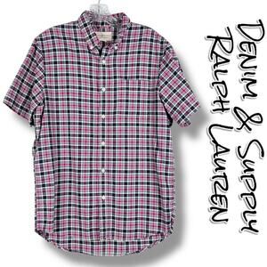 Denim & Supply Ralph Lauren Short Sleeve Button Front Plaid Shirt Mens Size Med